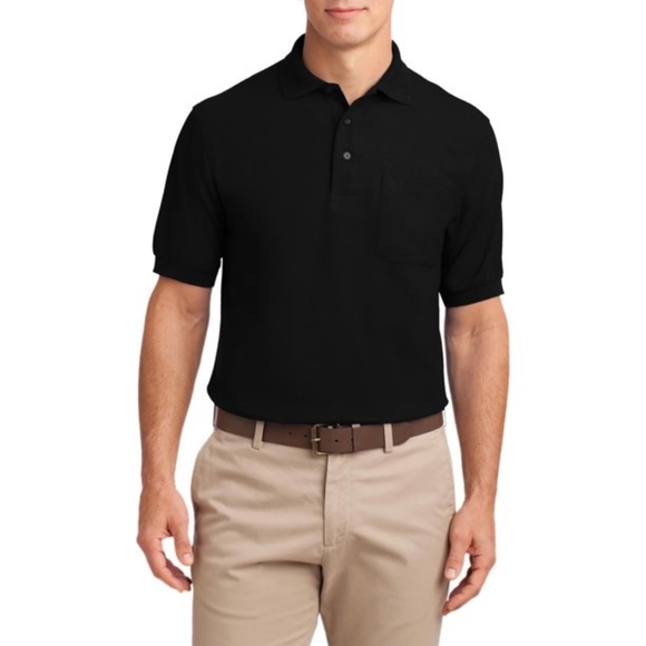 MEN'S BLACK LACK POLO SHORTS SLEEVE - Picture 2 of 4